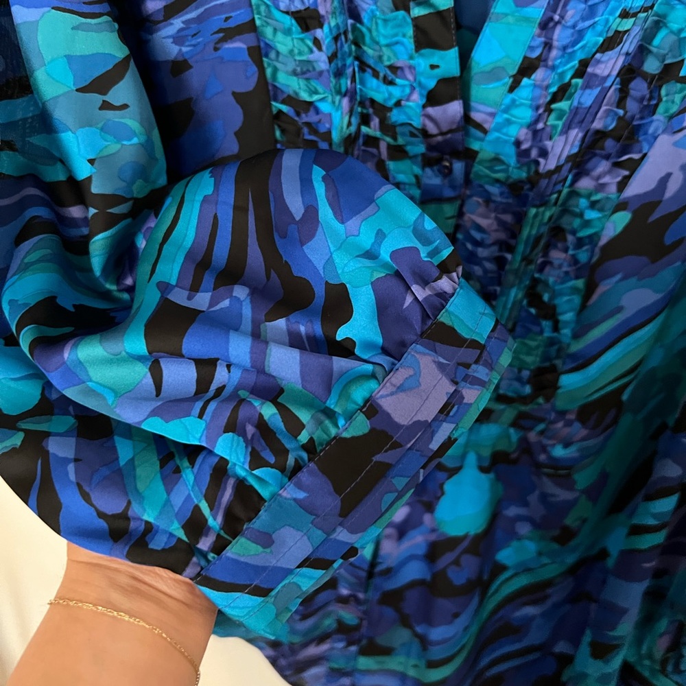 Marc Bouwer Satin Ruffled Patterned Button Down Blouse - Picture 7 of 11